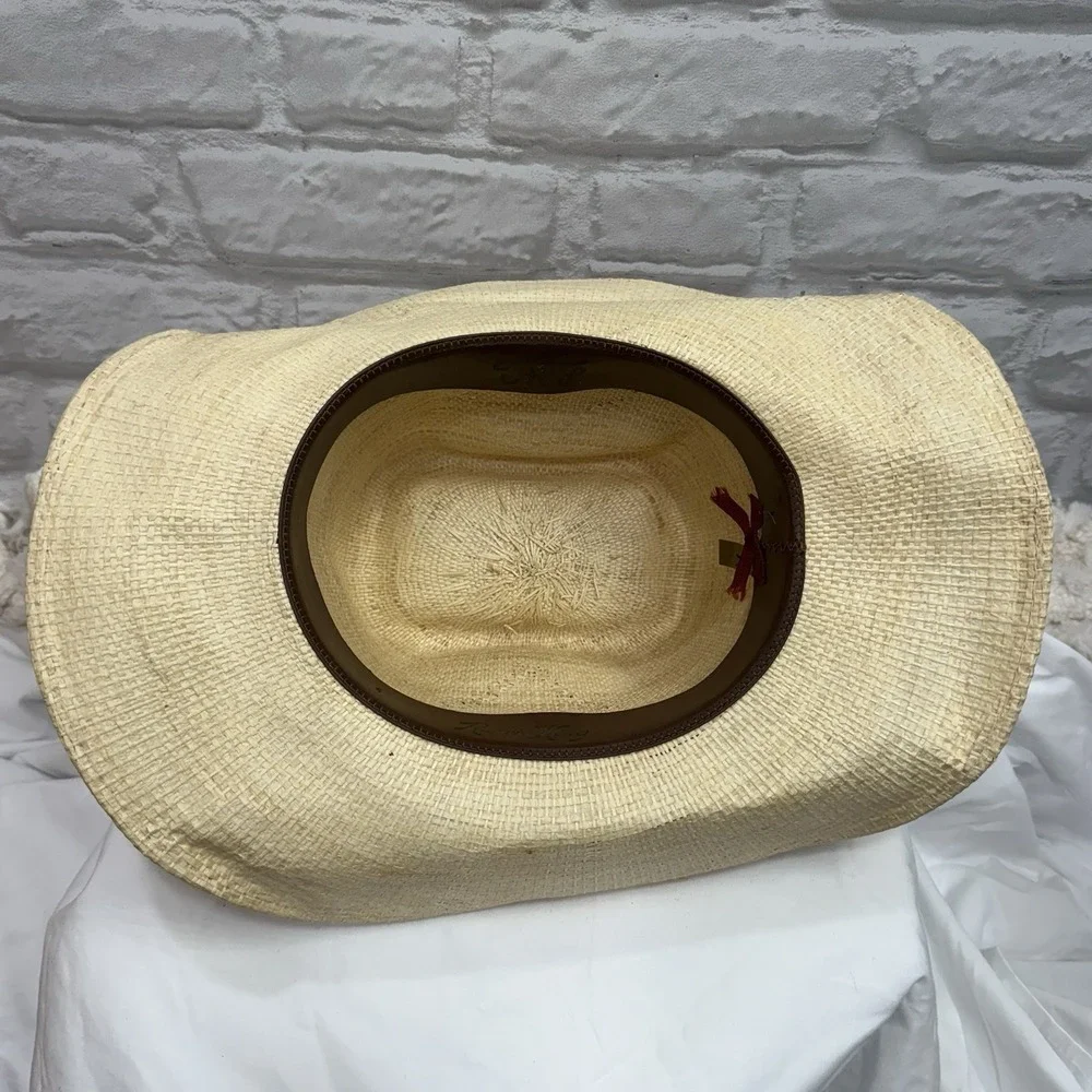 Rodeo Straw Cowboy Hat Brown Band‎ & Feather Size 7 1/4 Western Wear Ranch King